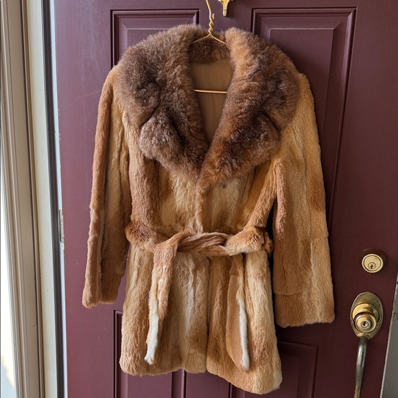 Jackets & Blazers - Rabbit Fur Coat Vintage Fur Mob Wife Belted Jacket S/M